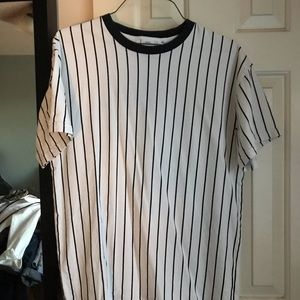 oversized, black and white vertical strip shirt.